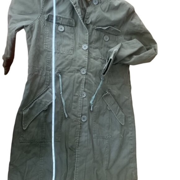 Women’s 12-14 Large Green Buttoned-Up Hooded Linen Coat - Picture 5 of 11